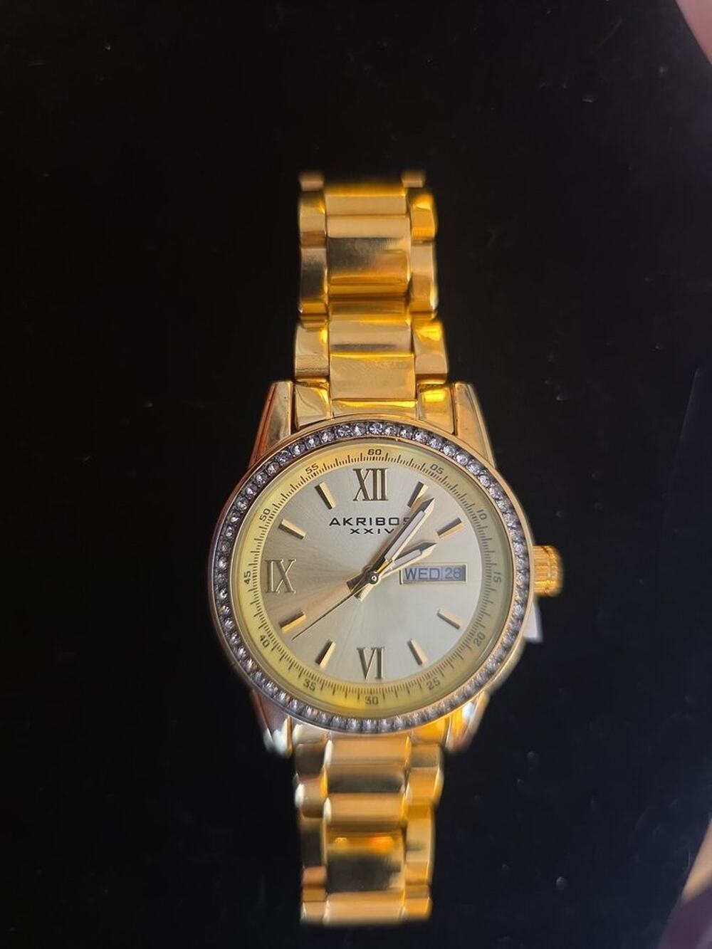 Akribos XXIV Gold-Tone Wristwatch with Day-Date Display Works C
